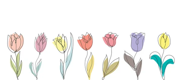 Dekoracyjny Zestaw Ręcznie Rysowanych Tulipanów Elementy Konstrukcyjne Może Być Stosowany — Wektor stockowy