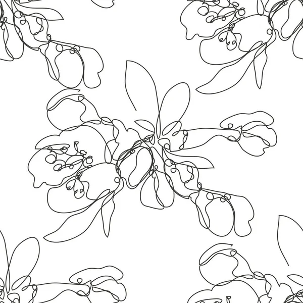 桜の桜の花 デザイン要素とエレガントなシームレスなパターン 招待状 カード ギフトラップ ファブリック 壁紙のための花のパターン 連続線画形式 — ストックベクタ