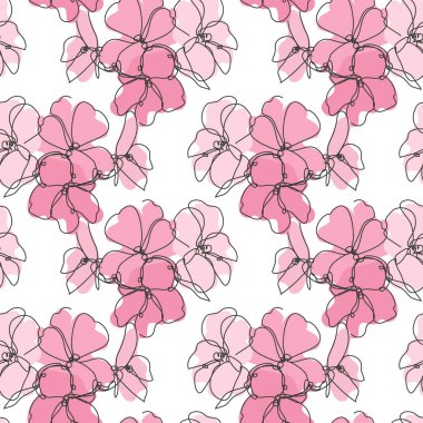 Sardunya çiçekleri ve tasarım elementleriyle zarif, pürüzsüz bir desen. Davetiyeler için çiçek deseni, kartlar, baskı, hediye paketi, imalat, tekstil, kumaş, duvar kağıtları. Aralıksız çizgi sanatı