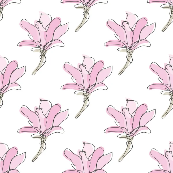Elegant Sömlöst Mönster Med Magnolia Blommor Designelement Blommönster För Inbjudningar — Stock vektor