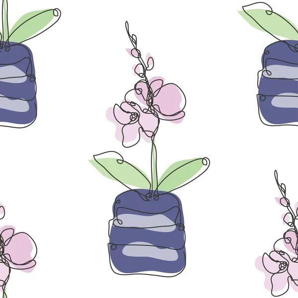 蘭の花 デザイン要素とエレガントなシームレスなパターン 招待状 カード ギフトラップ ファブリック 壁紙のための花のパターン 連続線画形式 — ストックベクタ