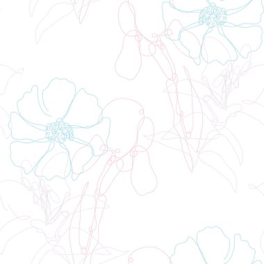 Çiçekli, tasarım elementli zarif, pürüzsüz bir desen. Davetiyeler için çiçek deseni, kartlar, baskı, hediye paketi, imalat, tekstil, kumaş, duvar kağıtları. Aralıksız çizgi sanatı