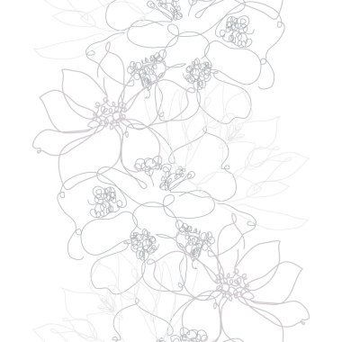 Çiçekli, tasarım elementli zarif, pürüzsüz bir desen. Davetiyeler için çiçek deseni, kartlar, baskı, hediye paketi, imalat, tekstil, kumaş, duvar kağıtları. Aralıksız çizgi sanatı