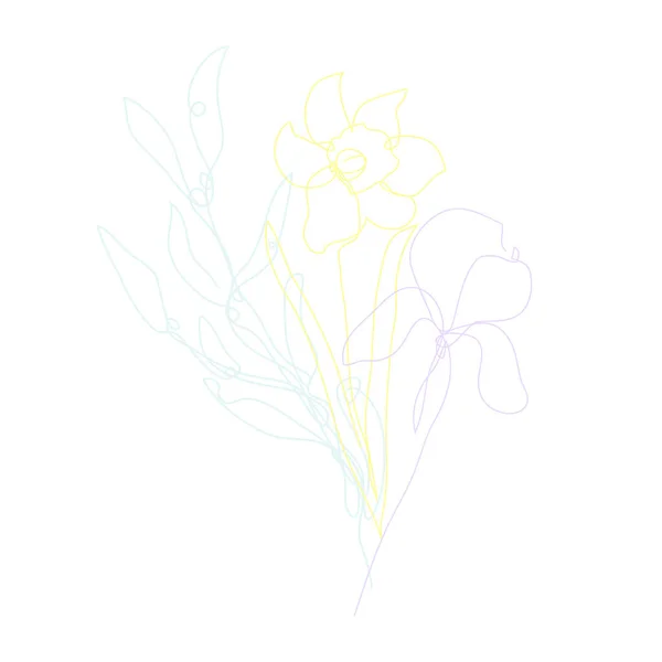 Mão Decorativa Desenhado Daffodil Flores Íris Elementos Design Pode Ser —  Vetores de Stock