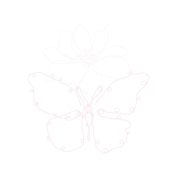 装饰手绘蝴蝶和海葵花 设计元素 可用于卡片 邀请函 平面设计 连续线条艺术风格 — 图库矢量图片