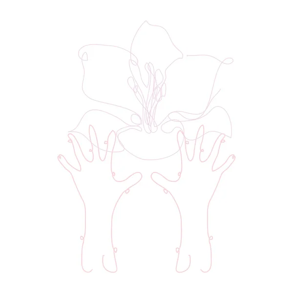 Διακοσμητικά Χειροποίητα Ανθρώπινα Χέρια Που Κρατούν Κρίνο Λουλούδι Στοιχεία Σχεδιασμού — Διανυσματικό Αρχείο