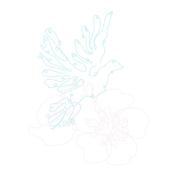 Dekorativní Ručně Kreslené Holubice Sakura Květiny Designové Prvky Lze Použít — Stockový vektor