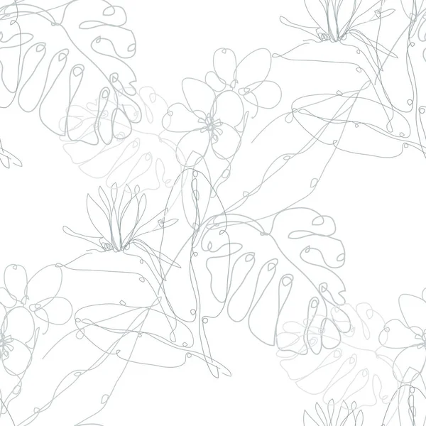 プルメリアとストレリッツィアの花 デザイン要素とエレガントなシームレスなパターン 招待状 カード ギフトラップ ファブリック 壁紙のための花のパターン 連続線画形式 — ストックベクタ