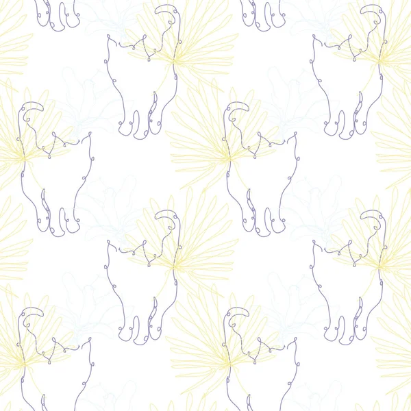 Élégant Motif Sans Couture Avec Chats Fleurs Éléments Design Motif — Image vectorielle