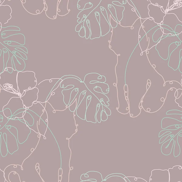 Élégant Motif Sans Couture Avec Chats Fleurs Éléments Design Motif — Image vectorielle