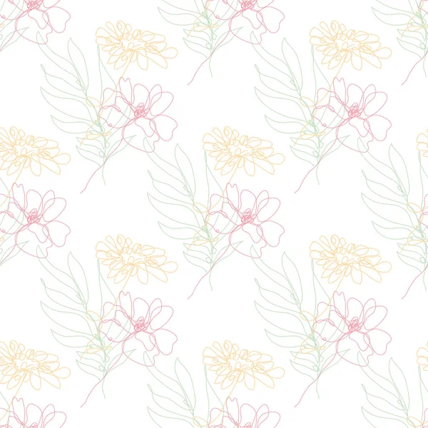 花とエレガントなシームレスなパターン デザイン要素 招待状 カード ギフトラップ ファブリック 壁紙のための花のパターン 連続線画形式 — ストックベクタ