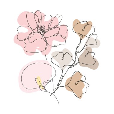 Dekoratif el yapımı haşhaş, kalla, gingko, tasarım elementleri. Kartlar, davetiyeler, afişler, posterler, baskı tasarımı için kullanılabilir. Aralıksız çizgi sanatı