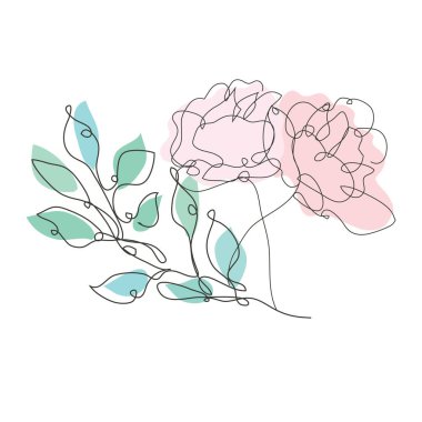 Dekoratif el çizimi güller ve yapraklar, tasarım elementleri. Kartlar, davetiyeler, afişler, posterler, baskı tasarımı için kullanılabilir. Aralıksız çizgi sanatı
