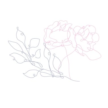 Dekoratif el çizimi güller ve yapraklar, tasarım elementleri. Kartlar, davetiyeler, afişler, posterler, baskı tasarımı için kullanılabilir. Aralıksız çizgi sanatı