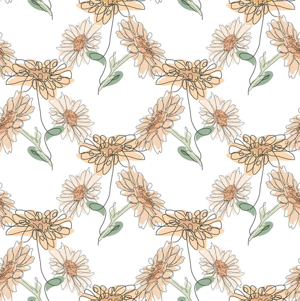 Élégant Motif Sans Couture Avec Des Fleurs Camomille Des Éléments — Image vectorielle