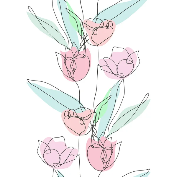 チューリップの花 デザイン要素とエレガントなシームレスパターン 招待状 カード ギフトラップ ファブリック 壁紙のための花のパターン 連続線画形式 — ストックベクタ