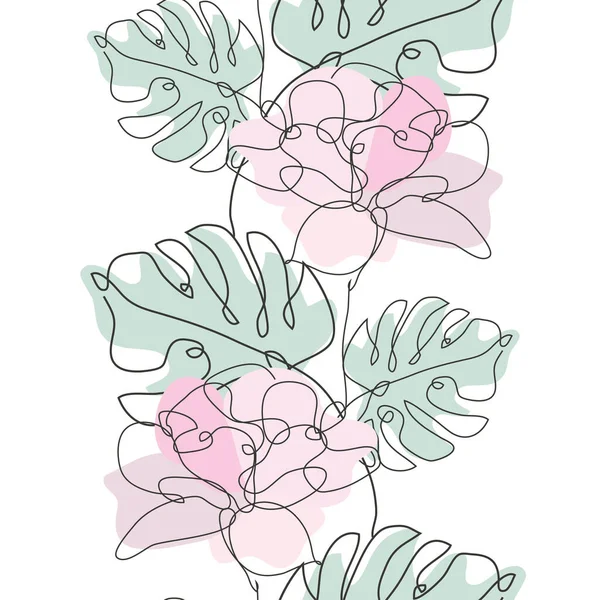 チューリップやモンスター デザイン要素とエレガントなシームレスなパターン 招待状 カード ギフトラップ ファブリック 壁紙のための花のパターン 連続線画形式 — ストックベクタ