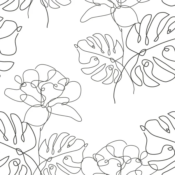 Κομψό Μοτίβο Χωρίς Ραφή Τουλίπα Και Monstera Στοιχεία Σχεδιασμού Floral — Διανυσματικό Αρχείο