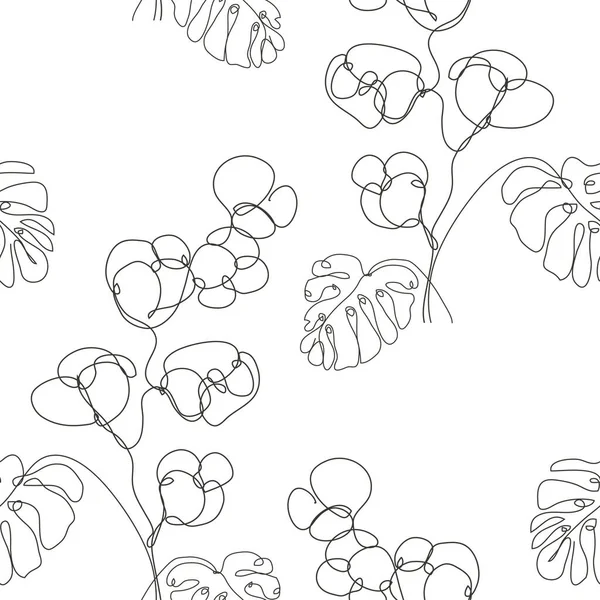 Κομψό Σχέδιο Χωρίς Ραφή Βαμβάκι Και Monstera Στοιχεία Σχεδιασμού Floral — Διανυσματικό Αρχείο