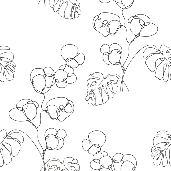 Elegante Naadloze Patroon Met Katoen Monstera Design Elementen Bloemen Patroon — Stockvector