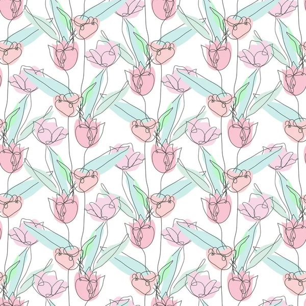 Élégant Motif Sans Couture Avec Des Fleurs Tulipe Des Éléments — Image vectorielle