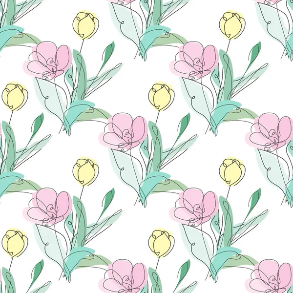 Elegantní Bezešvý Vzor Tulipánovými Květy Designové Prvky Květinový Vzor Pro — Stockový vektor