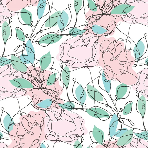 Élégant Motif Sans Couture Avec Des Fleurs Des Feuilles Rose — Image vectorielle
