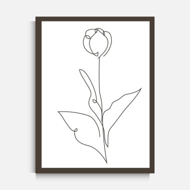 Süslü, sürekli çizgi çizen lale çiçeği, tasarım elementi. Duvar baskıları, kartlar, davetiyeler, afişler, posterler, baskı tasarımı için kullanılabilir. Minimalist çizgi sanatı. Duvar dekoru