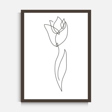 Süslü, sürekli çizgi çizen lale çiçeği, tasarım elementi. Duvar baskıları, kartlar, davetiyeler, afişler, posterler, baskı tasarımı için kullanılabilir. Minimalist çizgi sanatı. Duvar dekoru