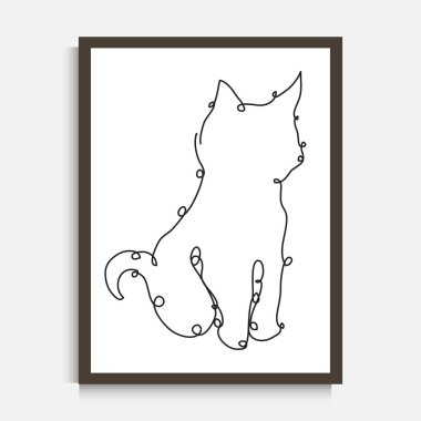 Süslü çizgi çizen kedi, tasarım elementi. Duvar baskıları, kartlar, davetiyeler, afişler, posterler, baskı tasarımı için kullanılabilir. Minimalist çizgi sanatı. Duvar dekoru