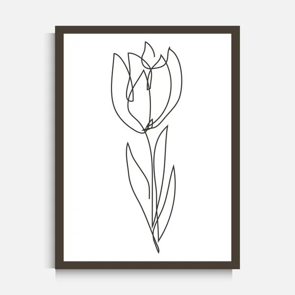 Dekoratív Folyamatos Vonal Rajz Tulipán Virág Design Elem Használható Fallenyomatokhoz — Stock Vector