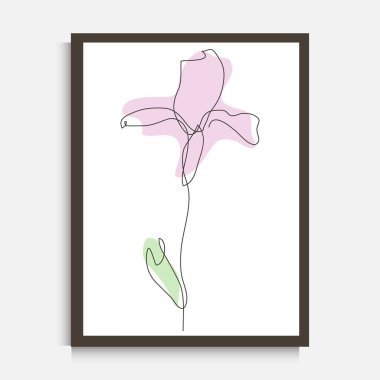 Süslü çizgili süs çiçeği, tasarım elementi. Duvar baskıları, kartlar, davetiyeler, afişler, posterler, baskı tasarımı için kullanılabilir. Minimalist çizgi sanatı. Duvar dekoru