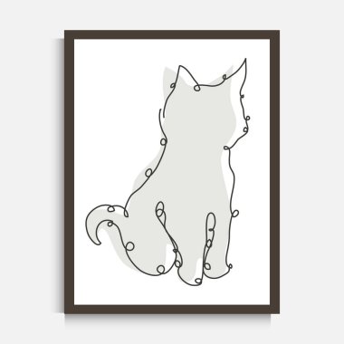 Süslü çizgi çizen kedi, tasarım elementi. Duvar baskıları, kartlar, davetiyeler, afişler, posterler, baskı tasarımı için kullanılabilir. Minimalist çizgi sanatı. Duvar dekoru