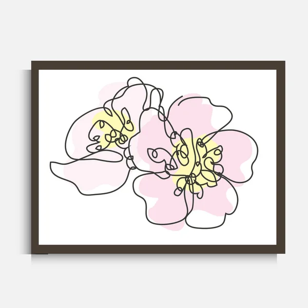 桜の花 デザイン要素を描く装飾連続ライン 壁のプリント カード 招待状 バナー ポスター 印刷デザインに使用できます ミニマリストラインアート 壁の装飾 — ストックベクタ