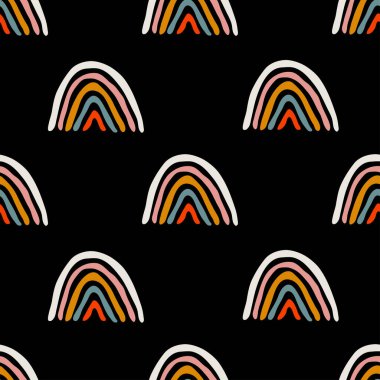 Gökkuşağı ve tasarım elementleri olan soyut, pürüzsüz desen. Davetiyeler, kartlar, baskılar, hediye paketi, imalat, tekstil, kumaş, duvar kağıtları, kırtasiye için çağdaş sanat deseni