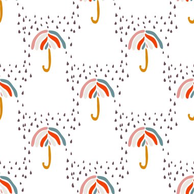 Yağmurun altında şemsiyeli, soyut, pürüzsüz desenler, tasarım elementleri. Davetiyeler, kartlar, baskılar, hediye paketi, imalat, tekstil, kumaş, duvar kağıtları, kırtasiye için çağdaş sanat deseni