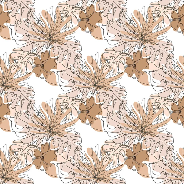 Elegante Naadloze Patroon Met Hibiscus Bladeren Design Elementen Bloemen Patroon — Stockvector