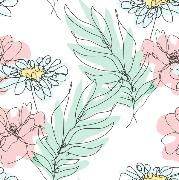 Κομψό Μοτίβο Χωρίς Ραφή Χαμομήλι Παπαρούνα Σχεδιαστικά Στοιχεία Floral Μοτίβο — Διανυσματικό Αρχείο