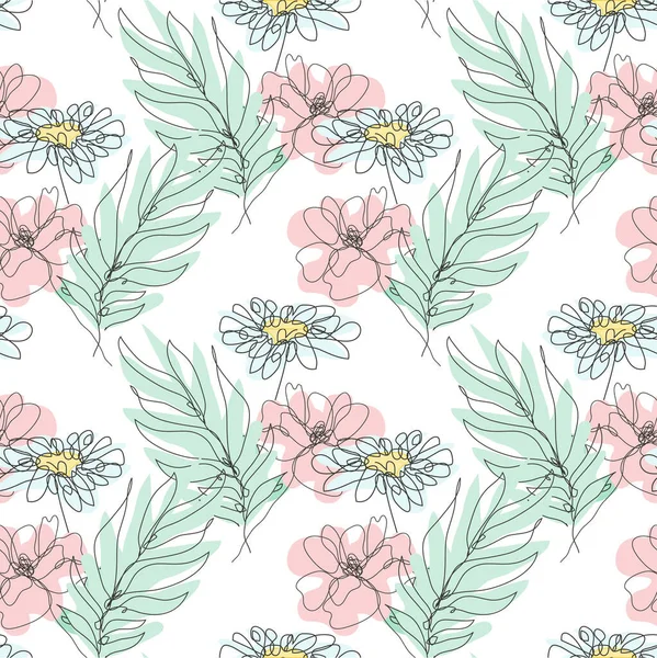 Elegant Naadloos Patroon Met Kamille Papaver Design Elementen Bloemen Patroon — Stockvector