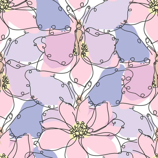 Elegantes Nahtloses Muster Mit Schmetterling Und Anemonen Designelementen Blumenmuster Für — Stockvektor