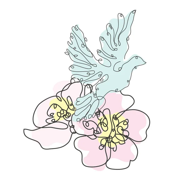 Dekoratív Kézzel Rajzolt Sakura Virágok Galamb Design Elemek Használható Kártyákhoz — Stock Vector