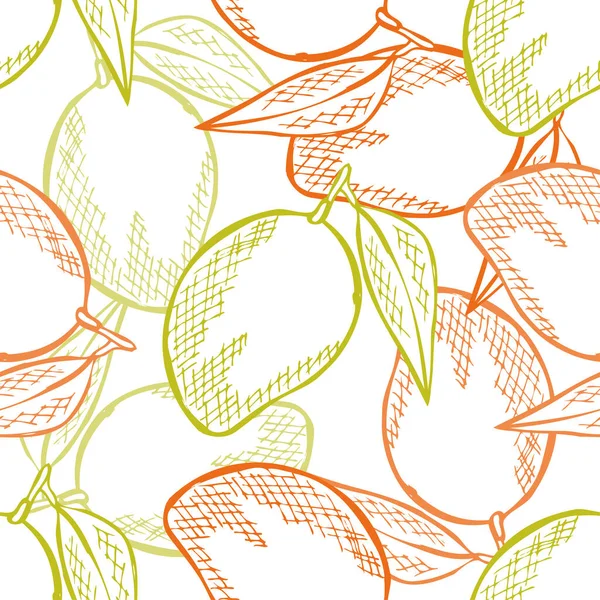 Elegante Patrón Sin Costuras Con Frutas Mango Elementos Diseño Patrón — Archivo Imágenes Vectoriales