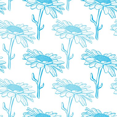 Papatya çiçekleri ve tasarım elementleriyle zarif, pürüzsüz bir desen. Davetiyeler, kartlar, baskı, hediye paketi, imalat, tekstil, kumaş, duvar kağıtları için çiçek deseni