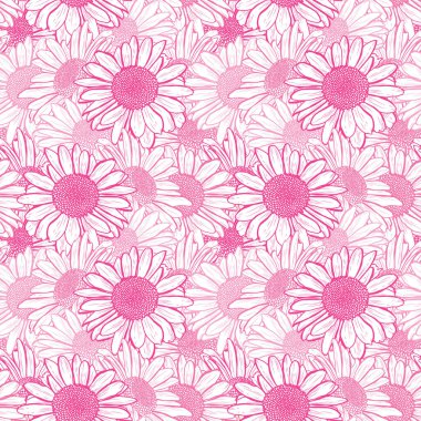 Papatya çiçekleri ve tasarım elementleriyle zarif, pürüzsüz bir desen. Davetiyeler, kartlar, baskı, hediye paketi, imalat, tekstil, kumaş, duvar kağıtları için çiçek deseni