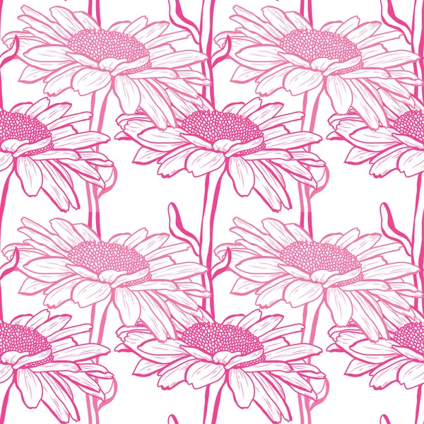 Papatya çiçekleri ve tasarım elementleriyle zarif, pürüzsüz bir desen. Davetiyeler, kartlar, baskı, hediye paketi, imalat, tekstil, kumaş, duvar kağıtları için çiçek deseni