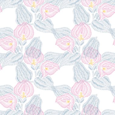 Kala çiçekleri ve tasarım elementleriyle zarif, pürüzsüz bir desen. Davetiyeler için çiçek deseni, kartlar, baskı, hediye paketi, imalat, tekstil, kumaş, duvar kağıtları. Nakış stili