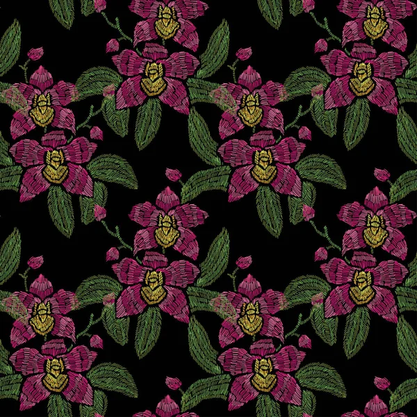 Elegante Patrón Sin Costura Con Flores Orquídea Elementos Diseño Patrón — Archivo Imágenes Vectoriales