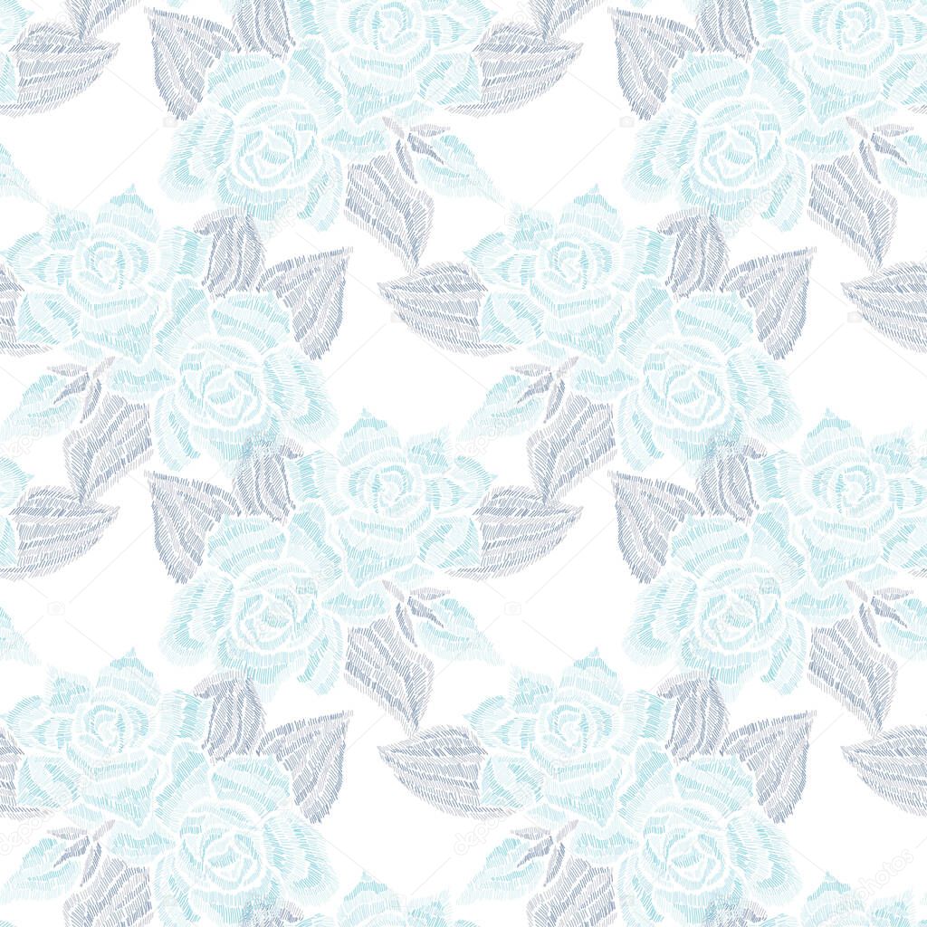 Elegant seamless pattern with gardenia flowers, design elements. Floral  pattern for invitations, cards, print, gift wrap, manufacturing, textile, fabric, wallpapers. Embroidery style