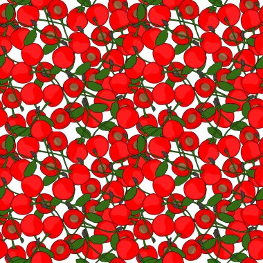 Kirazlı ve tasarım elementli zarif, pürüzsüz bir desen. Davetiyeler için meyve deseni, kartlar, baskı, hediye paketi, imalat, tekstil, kumaş, duvar kağıtları. Yemek, mutfak, vejetaryen teması
