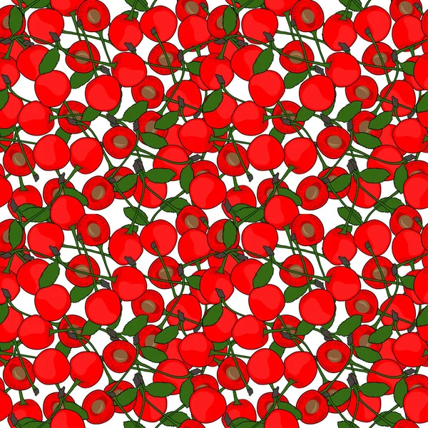 Elegant seamless pattern with cherries, design elements. Fruit  pattern for invitations, cards, print, gift wrap, manufacturing, textile, fabric, wallpapers. Food, kitchen, vegetarian theme